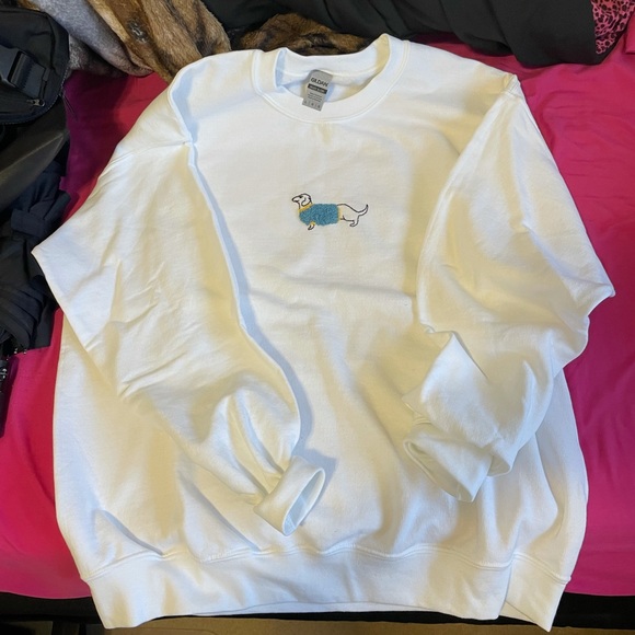 Handmade Weiner Dog Embroidered Sweatshirt Crewneck - Picture 4 of 4